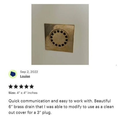 Solid Brass Square Floor Drain | Smooth Style | Unlacquered Shower Drain