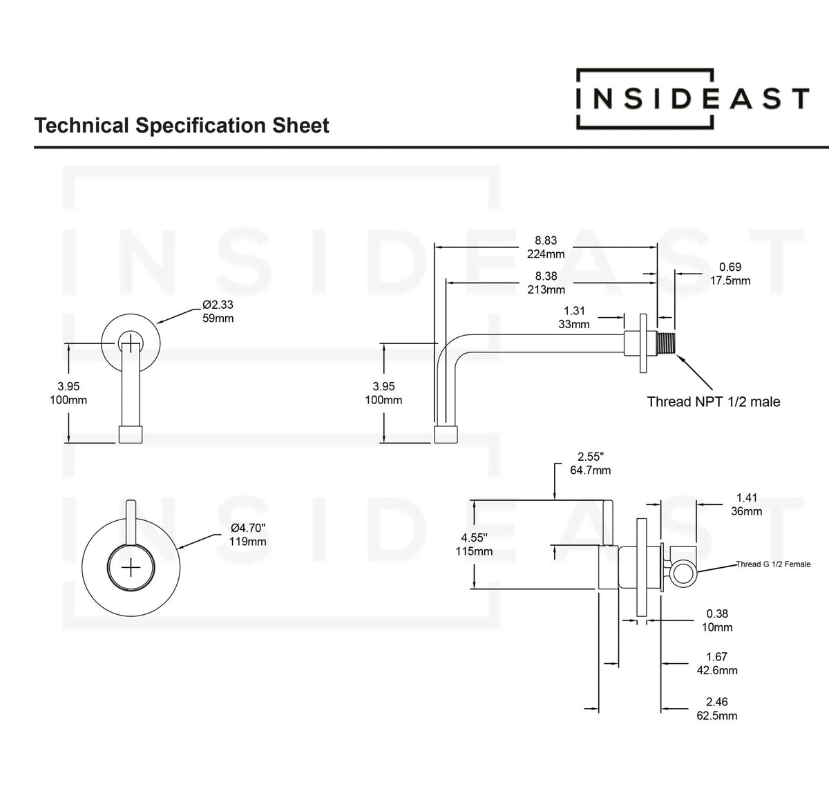 Solid Brass Tub Filler Built-in, Unlacquered Brass Shower System, Concealed Tub Filler