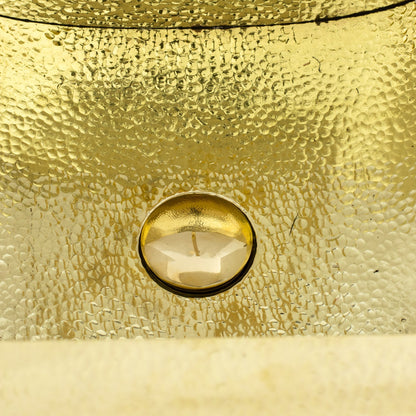 Solid Brass Undermount Bathroom Sink, Hammered Drop-in Vanity Sink With 3-Hole Waterfall Faucet, Undermount Deep Curved Basin