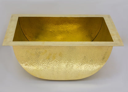 Solid Brass Undermount Bathroom Sink, Hammered Drop-in Vanity Sink With 3-Hole Waterfall Faucet, Undermount Deep Curved Basin