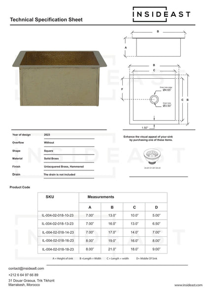 Solid Brass Undermount Hammered Sink | Kitchen Bar Sink