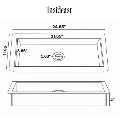 Solid Brass Undermount Rectangular Sink, Single Bowl Kitchen Sink, Compact Sink