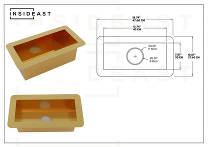 Solid Brass Undermount Sink | Compact Rectangular Small Kitchen Sink | With Strainer