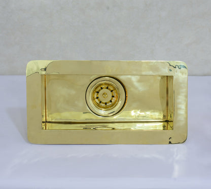 Solid Brass Undermount Sink | Compact Rectangular Small Kitchen Sink | With Strainer