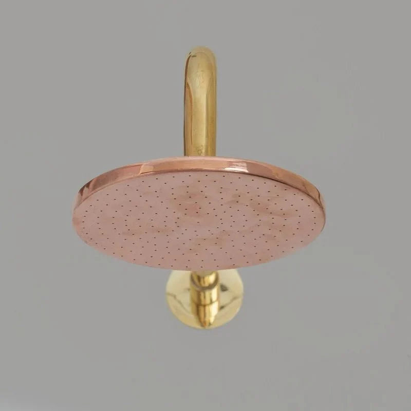 Solid Copper Rain Shower Head, Flat Round Handcrafted Vintage Showerhead, Works Outdoor