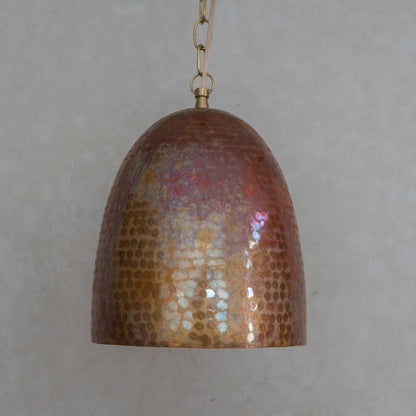 Solid Copper Tall Capsule Pendant – Hand-Hammered Slim Moroccan Cylinder Light