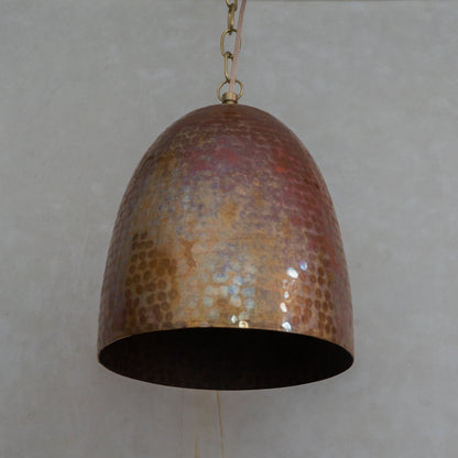 Solid Copper Tall Capsule Pendant – Hand-Hammered Slim Moroccan Cylinder Light