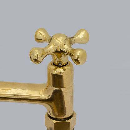 Traditional 8″ Brass Bridge Kitchen Faucet with Square Spout | Two Handles