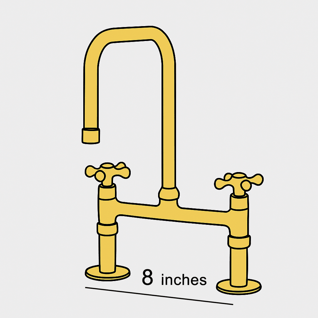 Traditional 8″ Brass Bridge Kitchen Faucet with Square Spout | Two Handles
