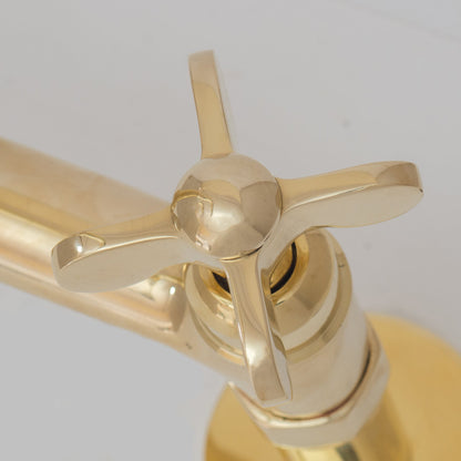 Traditional 8″ Brass Bridge Kitchen Faucet with Square Spout | Two Handles
