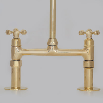 Traditional 8″ Brass Bridge Kitchen Faucet with Square Spout | Two Handles
