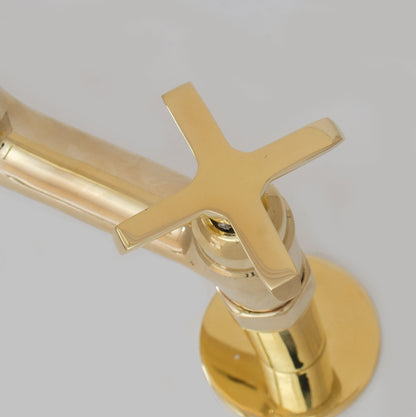 Traditional 8″ Brass Bridge Kitchen Faucet with Square Spout | Two Handles