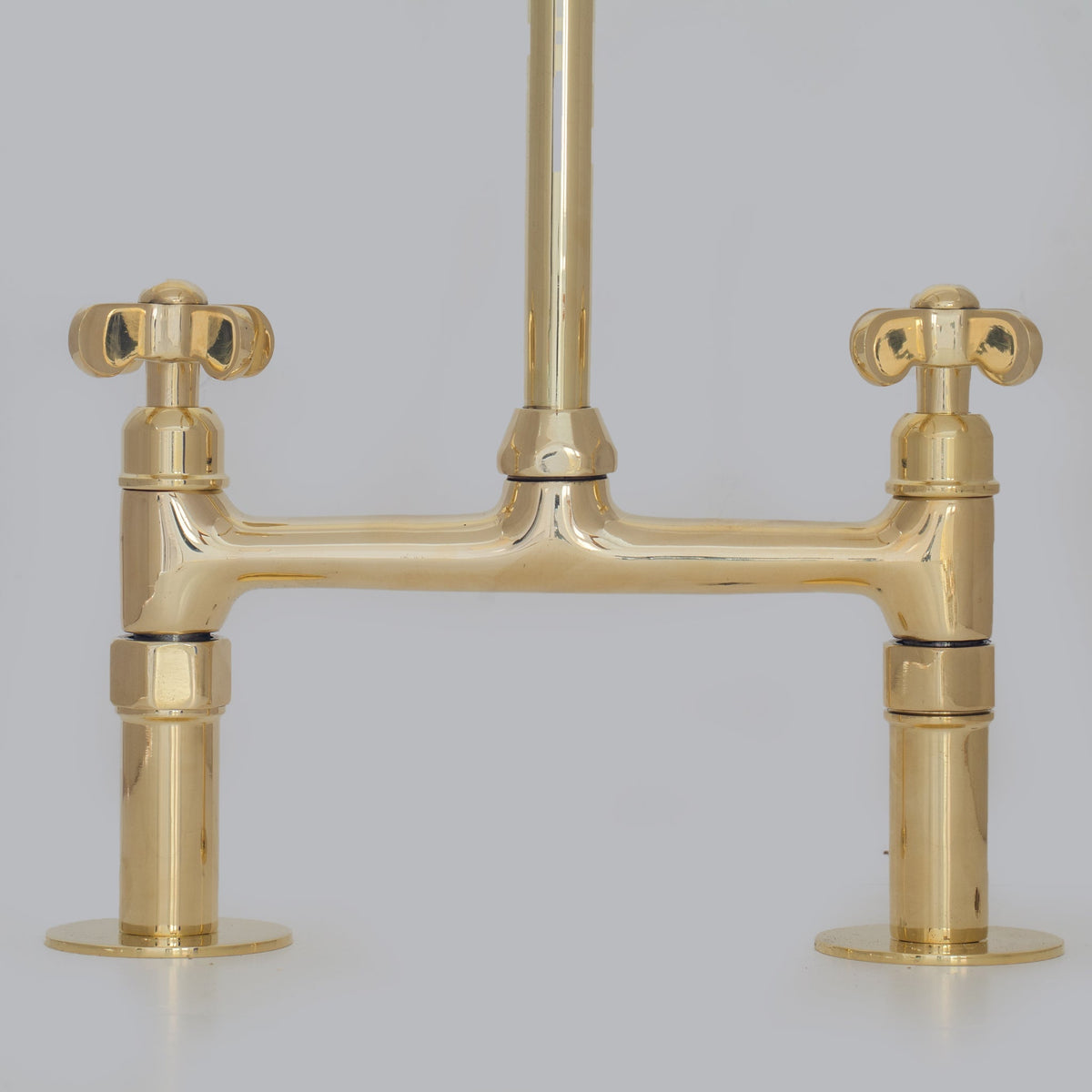 Traditional 8″ Brass Bridge Kitchen Faucet with Square Spout | Two Handles
