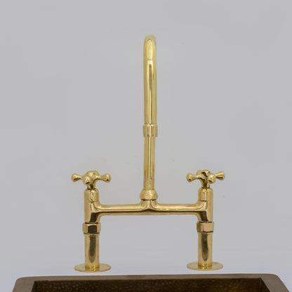 Traditional 8″ Brass Bridge Kitchen Faucet with Square Spout | Two Handles
