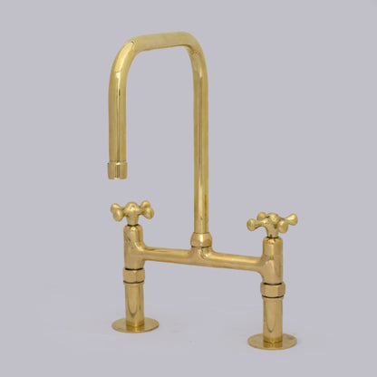 Traditional 8″ Brass Bridge Kitchen Faucet with Square Spout | Two Handles