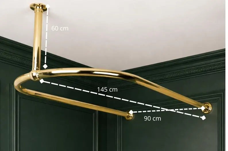 Brass U-Shaped Shower Curtain Rod, 30 mm Solid Brass