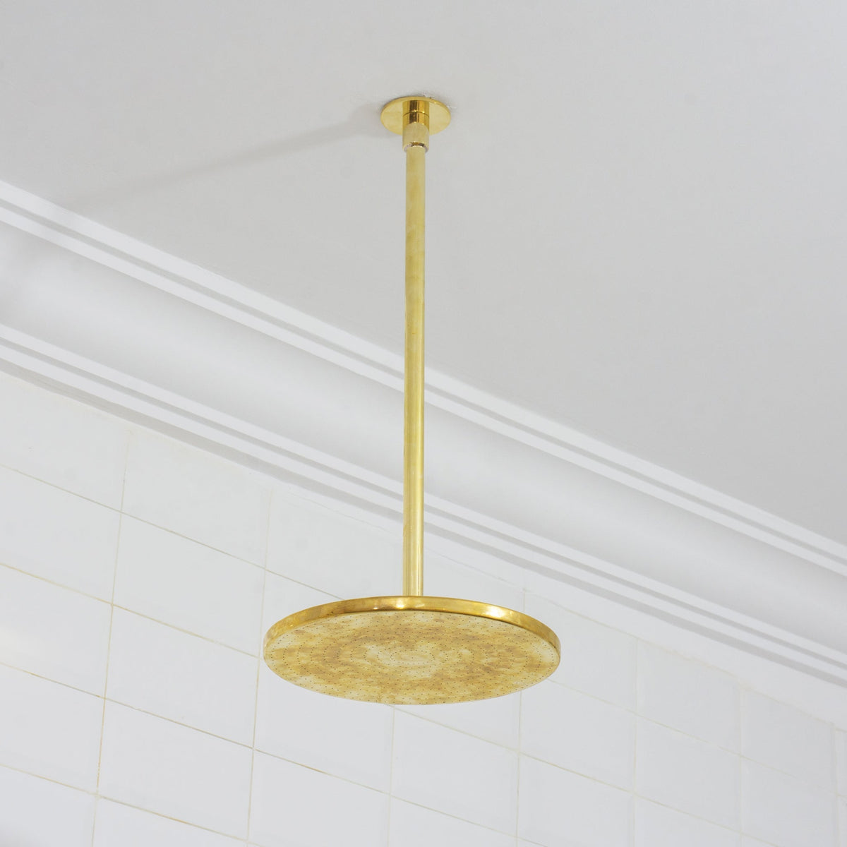 Unlacquered Brass Ceiling Shower System, 2-Outlet Shower, Overhead Shower With Tub Filler, Ceiling Mount Showerhead with Tub Faucet