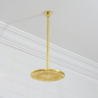 Unlacquered Brass Ceiling Shower System, 2-Outlet Shower, Overhead Shower With Tub Filler, Ceiling Mount Showerhead with Tub Faucet