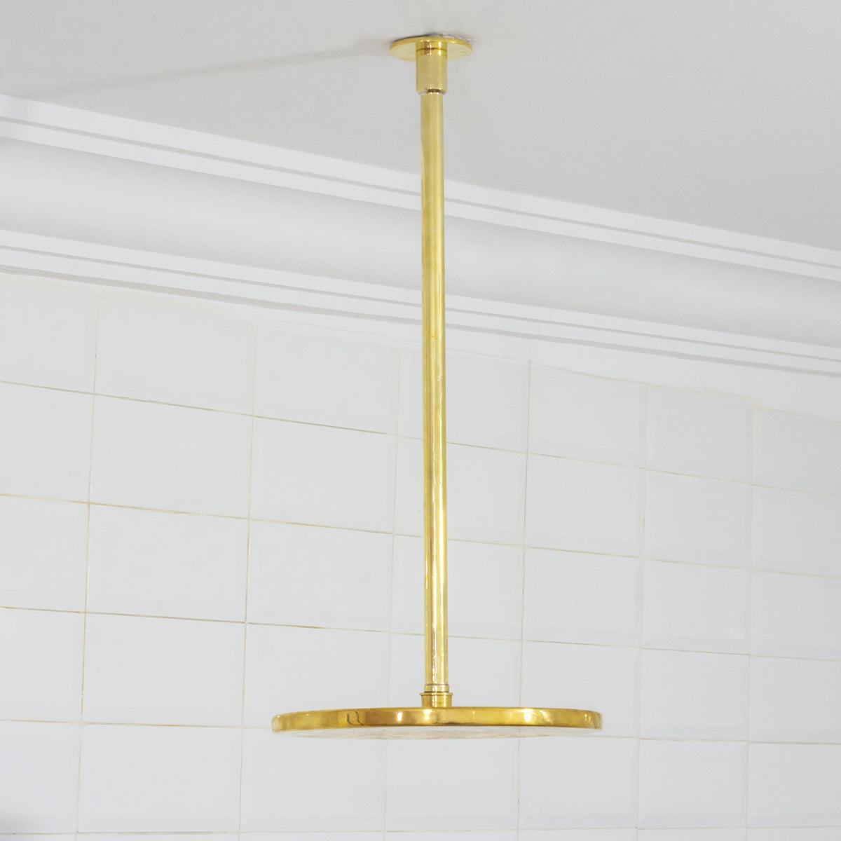 Unlacquered Brass Ceiling Shower System, 2-Outlet Shower, Overhead Shower With Tub Filler, Ceiling Mount Showerhead with Tub Faucet