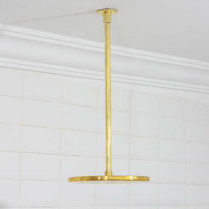 Unlacquered Brass Ceiling Shower System, 2-Outlet Shower, Overhead Shower With Tub Filler, Ceiling Mount Showerhead with Tub Faucet