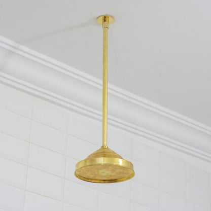 Unlacquered Brass Ceiling Shower System, 2-Outlet Shower, Overhead Shower With Tub Filler, Ceiling Mount Showerhead with Tub Faucet