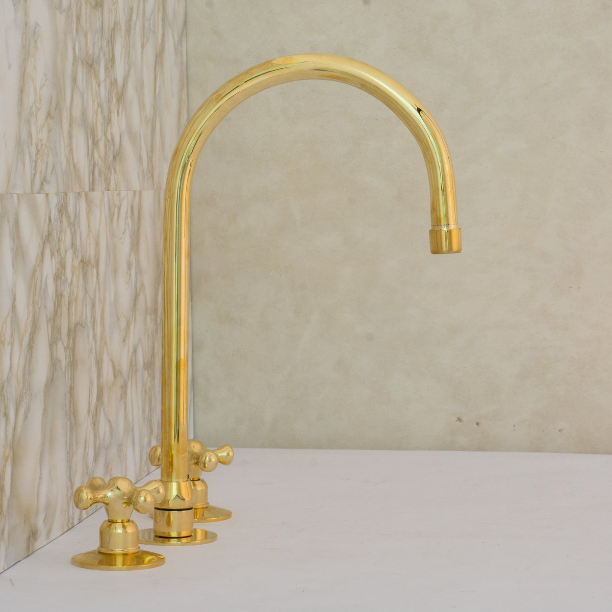Unlacquered Brass 3-Hole Kitchen Faucet | Kitchen Sink Faucet Swivel Spout