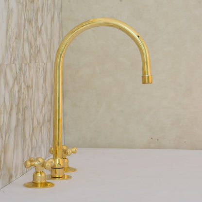 Unlacquered Brass 3-Hole Kitchen Faucet | Kitchen Sink Faucet Swivel Spout
