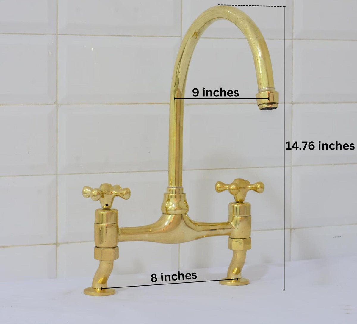 Unlacquered Brass Bridge Curved Legs Faucet, Arched Legs Faucet, Bridge Kitchen Faucet, 2-Hole Kitchen Faucet, Farmhouse Faucet