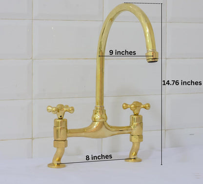 Unlacquered Brass Bridge Curved Legs Faucet, Arched Legs Faucet, Bridge Kitchen Faucet, 2-Hole Kitchen Faucet, Farmhouse Faucet