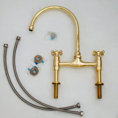 Unlacquered Brass Bridge Faucet 8" Widespread Kitchen Faucet