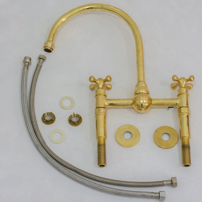 Unlacquered Brass Bridge Faucet, Kitchen Sink Faucet, Simple Cross Handles