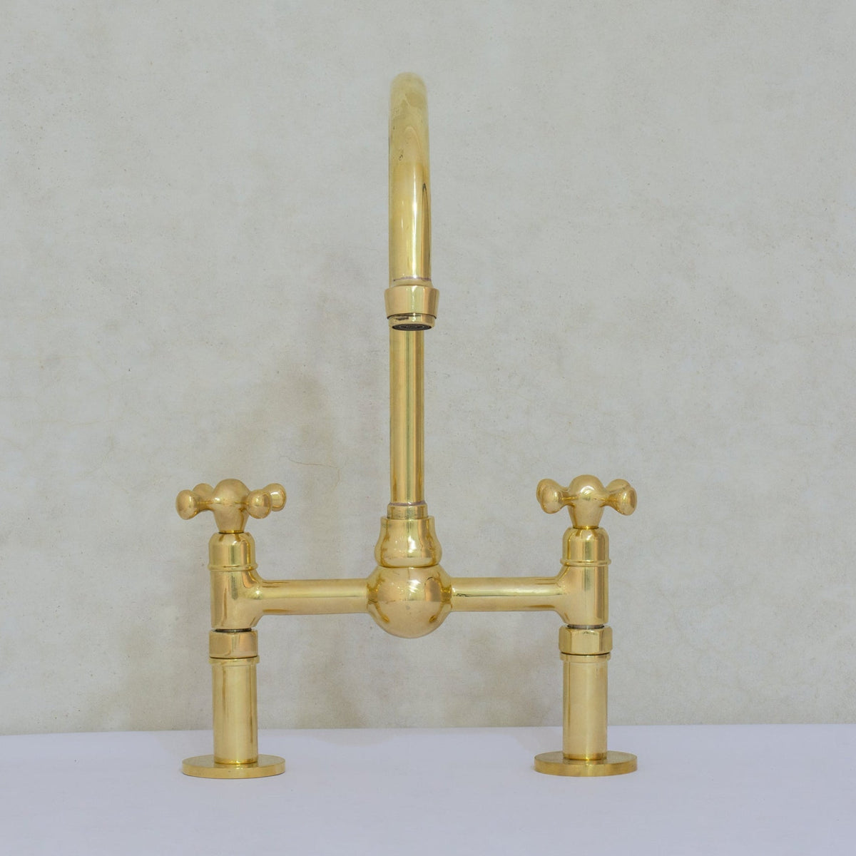 Unlacquered Brass Bridge Faucet, Kitchen Sink Faucet, Simple Cross Handles