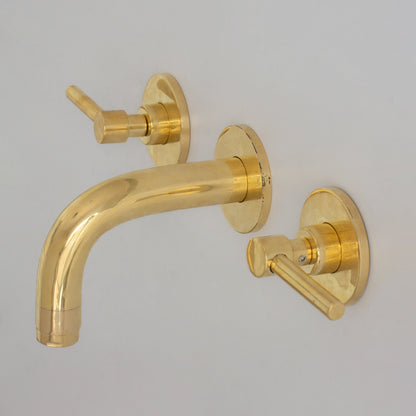 Unlacquered Brass Built-in Faucet, Mini Wall Mount Sink Faucet, 3-hole Basin Mixer Tap With Lever Handles