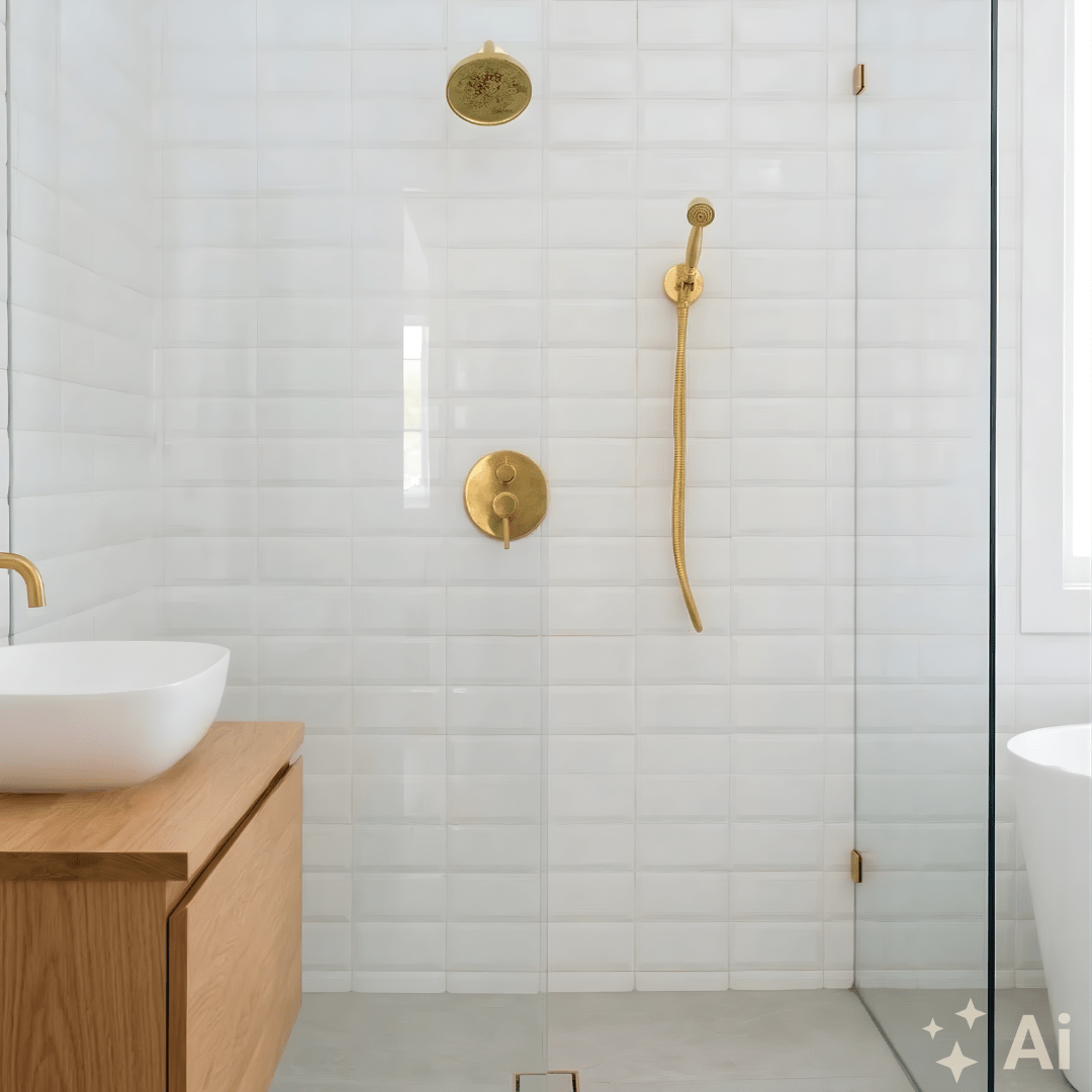 Unlacquered Brass Built-In Shower System | Angled Showerhead & Handheld | Concealed 2-Outlet Set