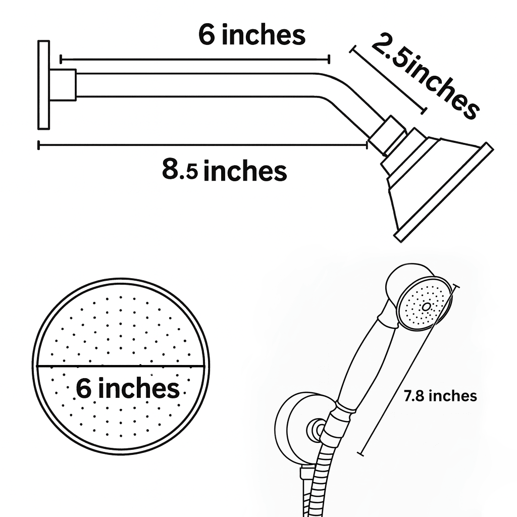 Unlacquered Brass Built-In Shower System | Angled Showerhead & Handheld | Concealed 2-Outlet Set
