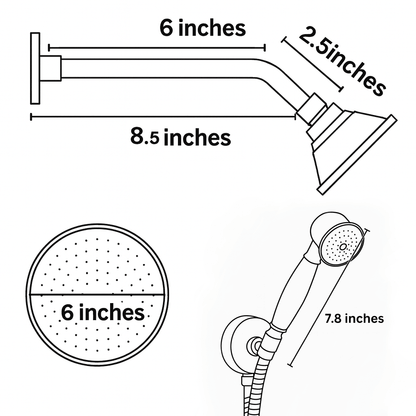 Unlacquered Brass Built-In Shower System | Angled Showerhead & Handheld | Concealed 2-Outlet Set