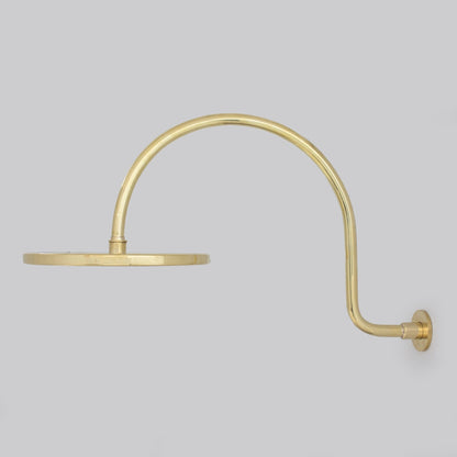 Unlacquered Brass Gooseneck Shower Arm With Rainfall Showerhead, Solid Brass Wall Mounted Shower Arm