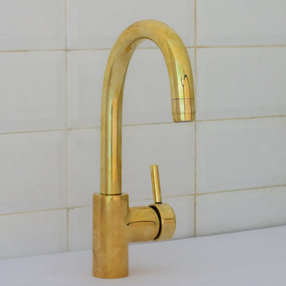 Unlacquered Brass Mixer Faucet, Single Hole Faucet Lever Handle Tap, Compact Faucet For Bathroom, Brass Short Faucet