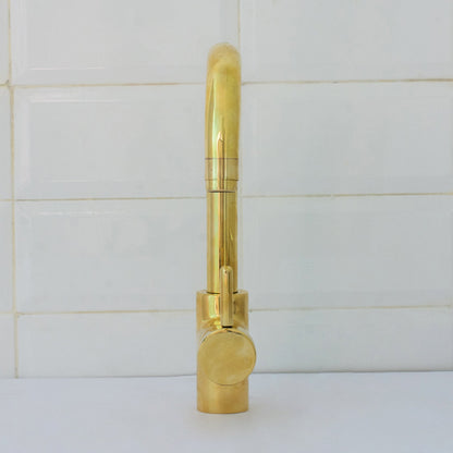 Unlacquered Brass Mixer Faucet, Single Hole Faucet Lever Handle Tap, Compact Faucet For Bathroom, Brass Short Faucet