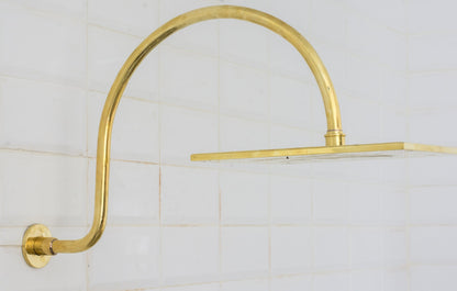 Unlacquered Brass Concealed Shower – Gooseneck Rainfall Arm with Handheld, 2-Outlet Shower System