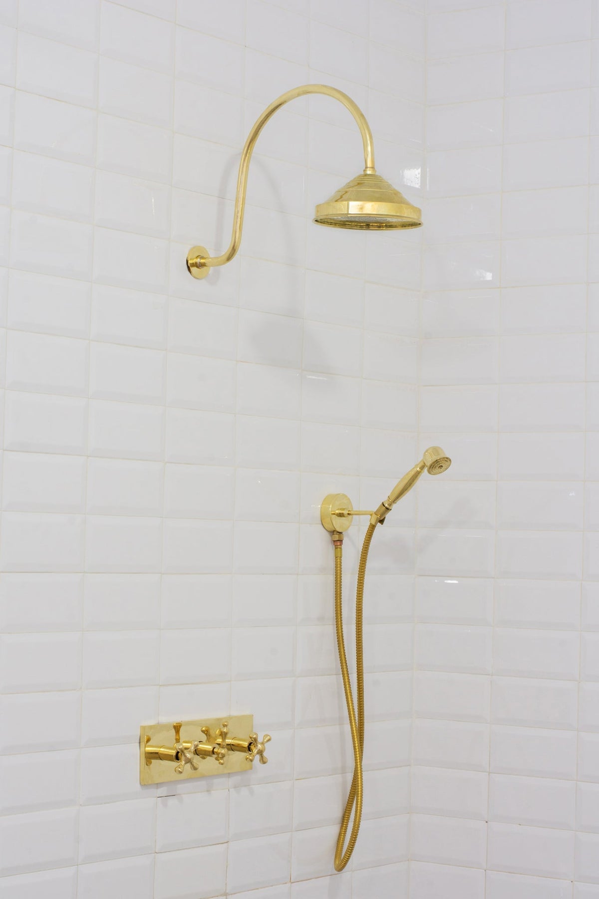 Unlacquered Brass Shower System – Built-In Showerhead with Handheld – Concealed Wall Shower Set