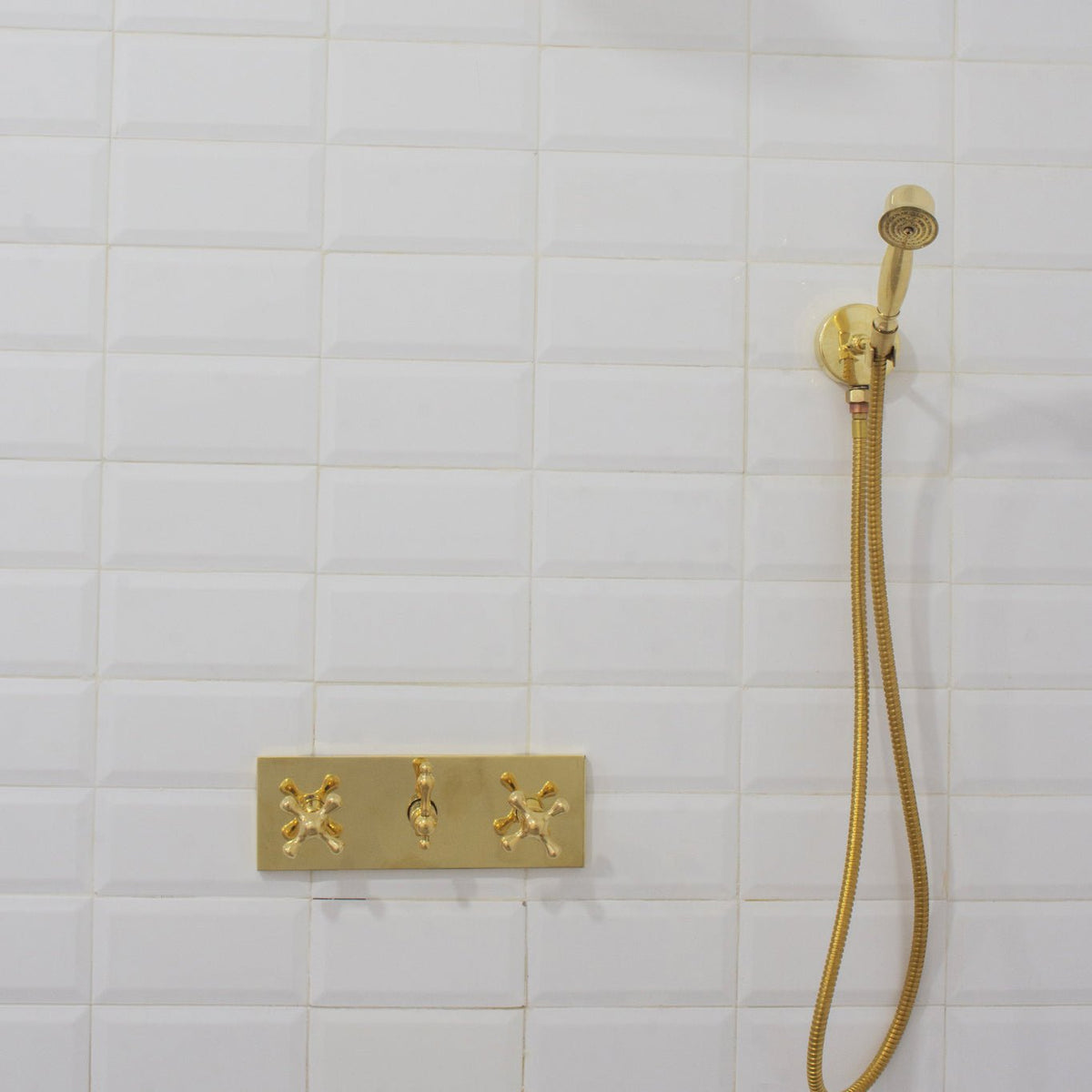 Unlacquered Brass Shower System – Built-In Showerhead with Handheld – Concealed Wall Shower Set