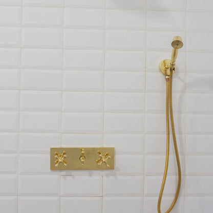 Unlacquered Brass Shower System – Built-In Showerhead with Handheld – Concealed Wall Shower Set