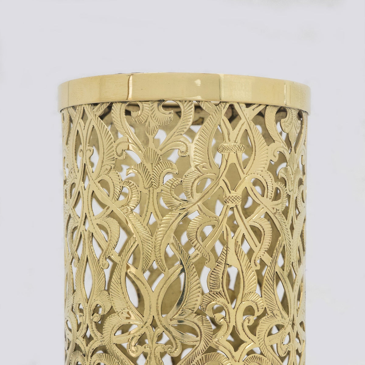 Unlacquered Brass Table Light, Pierced Bedside Lamp, Brass Cylinder Base Lamp