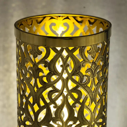 Unlacquered Brass Table Light, Pierced Bedside Lamp, Brass Cylinder Base Lamp