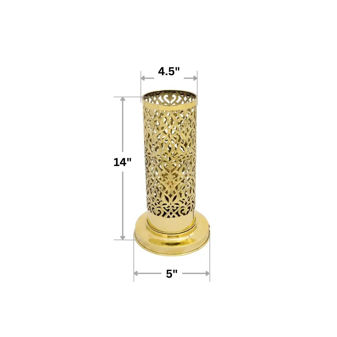 Unlacquered Brass Table Light, Pierced Bedside Lamp, Brass Cylinder Base Lamp