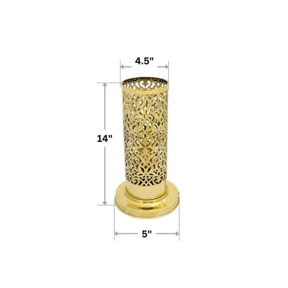 Unlacquered Brass Table Light, Pierced Bedside Lamp, Brass Cylinder Base Lamp