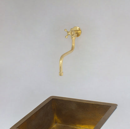 Unlacquered Brass Wall Mount Stove Faucet, Brass Pot Filler Faucet With Swiveling Neck