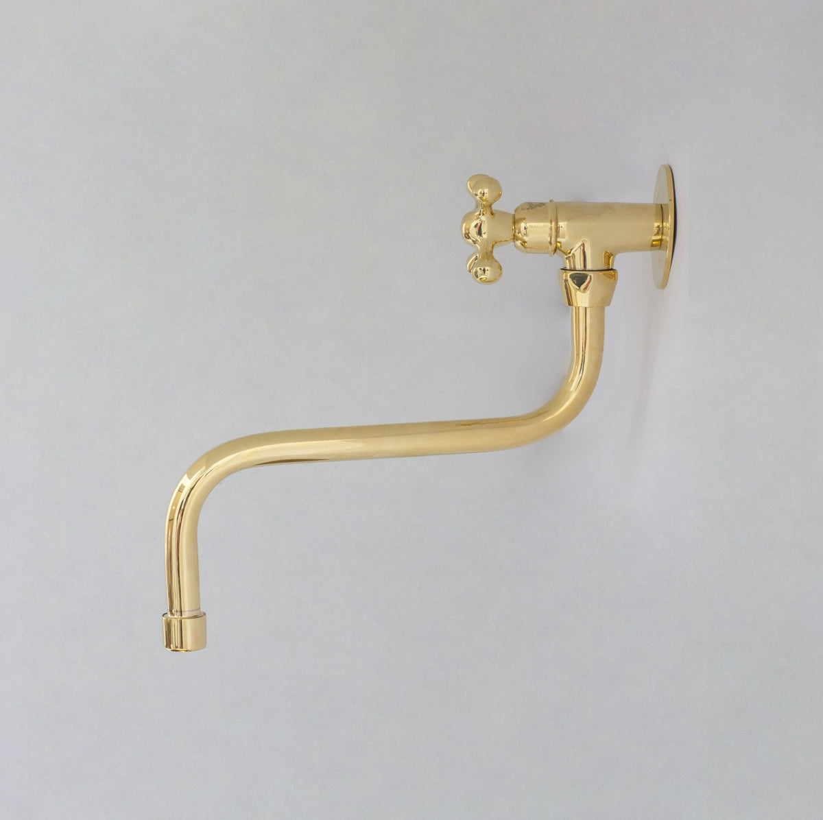 Unlacquered Brass Wall Mount Stove Faucet, Brass Pot Filler Faucet With Swiveling Neck