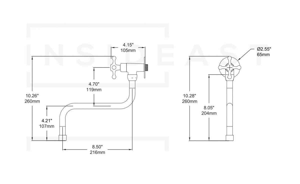 Unlacquered Brass Wall Mount Stove Faucet, Brass Pot Filler Faucet With Swiveling Neck